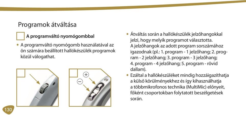 program - 1 jelzőhang; 2. program - 2 jelzőhang; 3. program - 3 jelzőhang; 4. program - 4 jelzőhang; 5. program - rövid dallam).