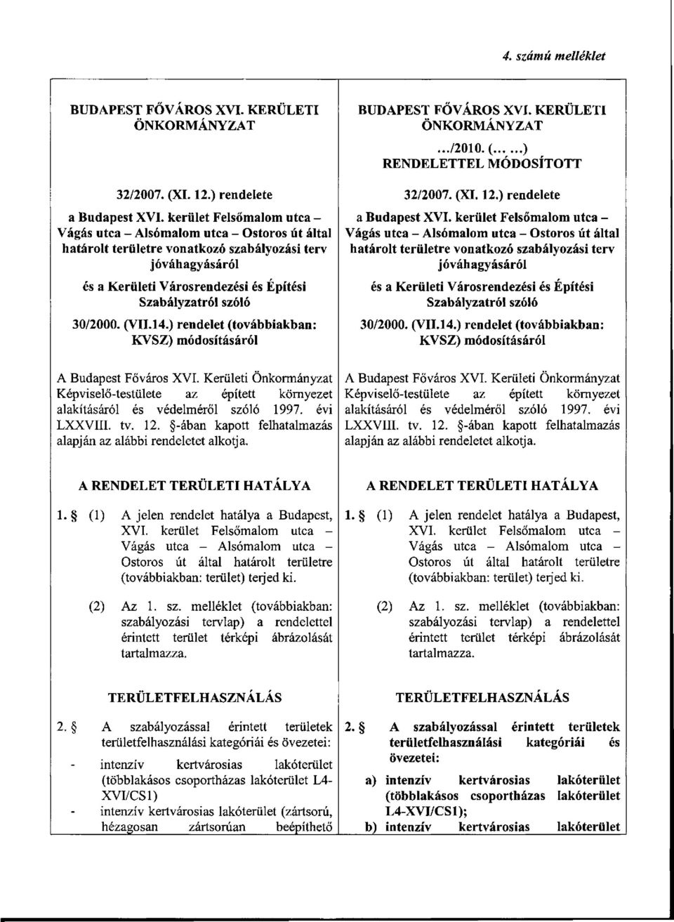 30/2000. (VII.14.) rendelet (továbbiakban: KVSZ) módosításáról 32/2007. (XI. 12.) rendelete a Budapest XVI.  30/2000. (VII.14.) rendelet (továbbiakban: KVSZ) módosításáról A Budapest Főváros XVI.