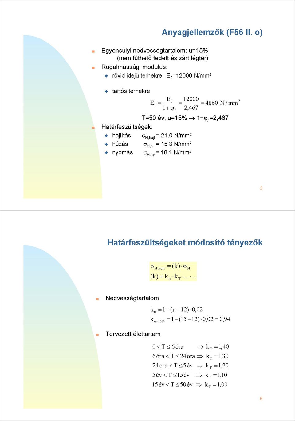 486 + ϕ, 467 T5 év, u5% +ϕ,467 Határfezütéek: hajítá σ H,haj, N/mm húzá σ H,h 5,3 N/mm nomá σ H,n 8, N/mm N / mm 5