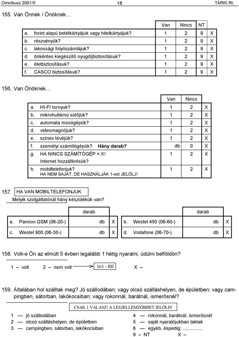 automata mosógépük? 1 2 X d. videomagnójuk? 1 2 X e. színes tévéjük? 1 2 X f. személyi számítógépük? Hány darab? db 0 X g. HA NINCS SZÁMÍTÓGÉP = X! Internet hozzáférésük? h. mobiltelefonjuk?