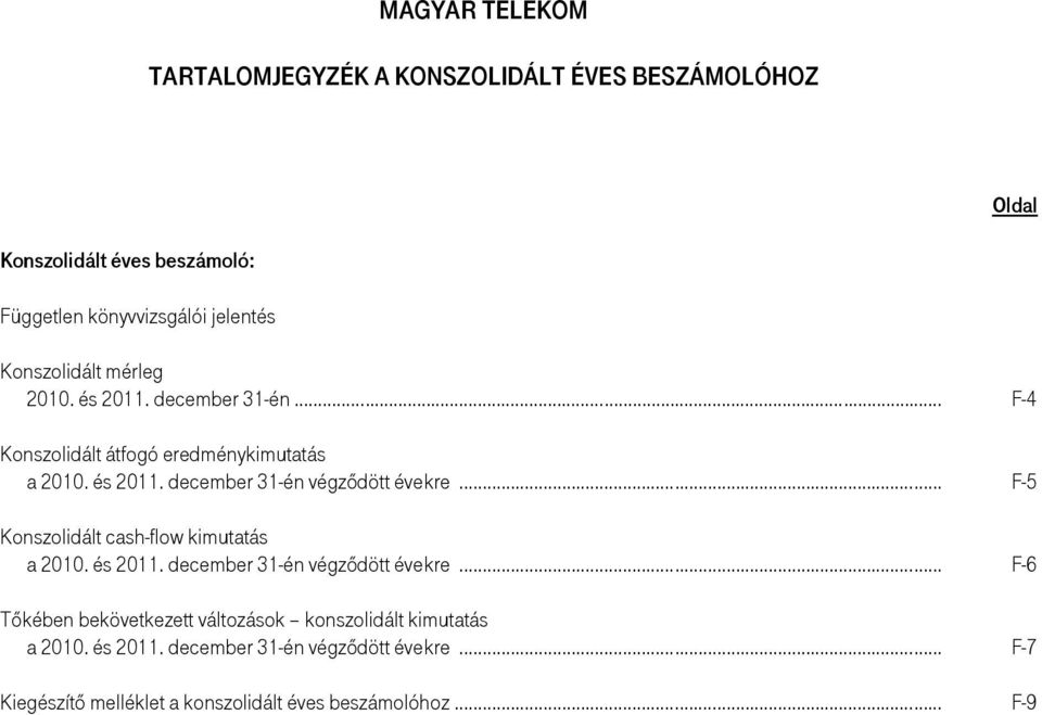 .. F-5 Konszolidált cash-flow kimutatás a 2010. és 2011. december 31-én végzıdött évekre.