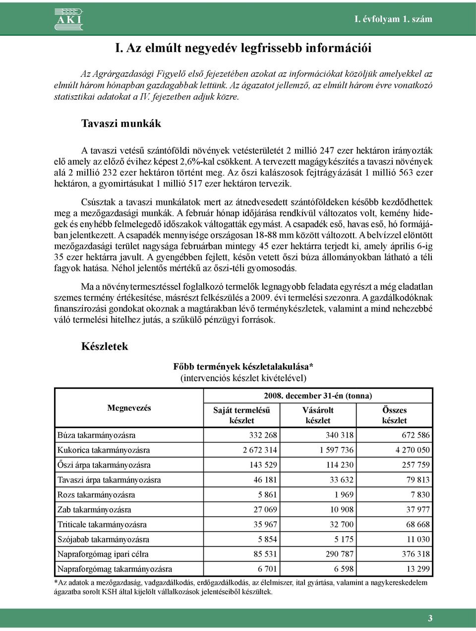 Tavaszi munkák A tavaszi vetésű szántóföldi növények vetésterületét 2 millió 247 ezer hektáron irányozták elő amely az előző évihez képest 2,6%-kal csökkent.