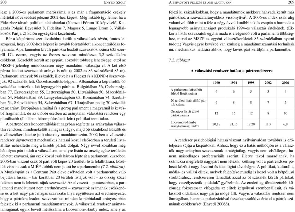 egységként kezelnénk. Bár a kétpártrendszer távolabbra került a választások révén, fontos leszögezni, hogy 2002-höz képest is tovább folytatódott a koncentrálódás folyamata.