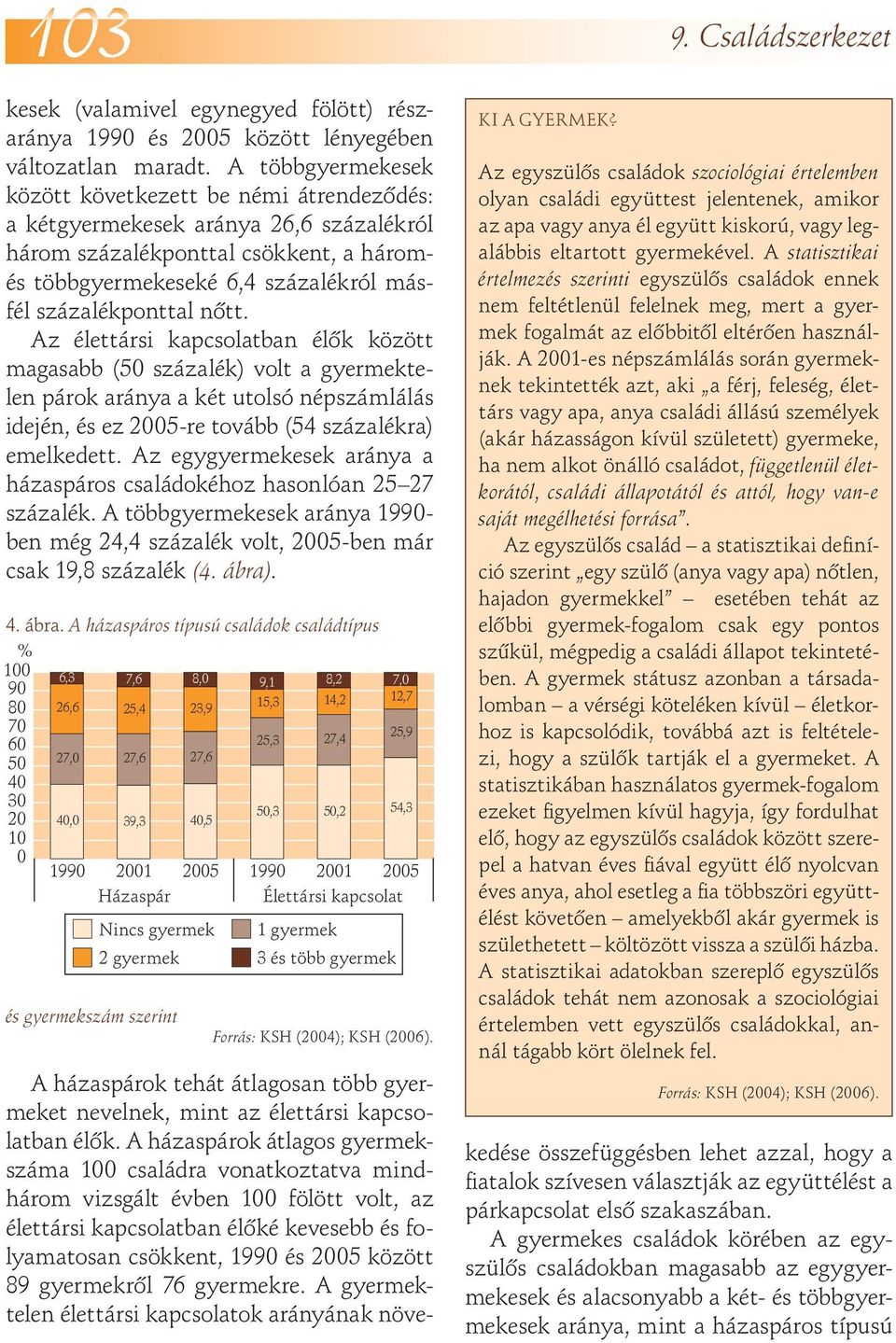 nôtt. Az élettársi kapcsolatban élôk között magasabb (5 százalék) volt a gyermektelen párok aránya a két utolsó népszámlálás idején, és ez 25-re tovább (54 százalékra) emelkedett.