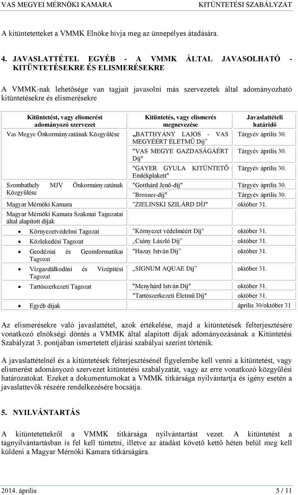 Kitüntetést, vagy elismerést adományozó szervezet Kitüntetés, vagy elismerés megnevezése Vas Megye Önkormányzatának Közgyűlése BATTHYÁNY LAJOS - VAS MEGYÉÉRT ÉLETMŰ Díj Szombathely MJV