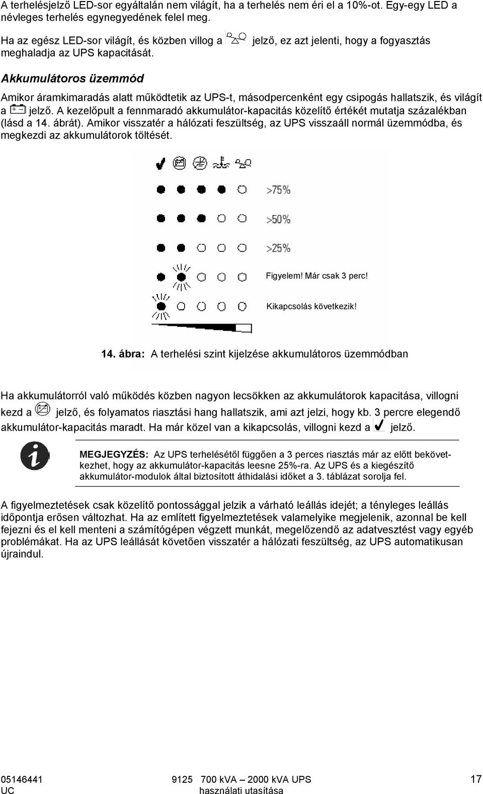 jelző, ez azt jelenti, hogy a fogyasztás Akkumulátoros üzemmód Amikor áramkimaradás alatt működtetik az UPS-t, másodpercenként egy csipogás hallatszik, és világít a jelző.