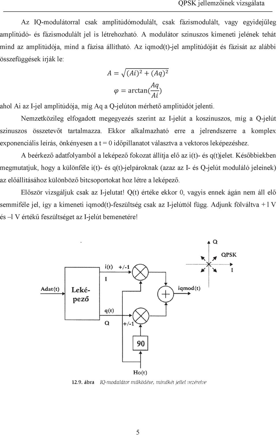 Az iqmod(t)-jel amplitúdóját és fázisát az alábbi összefüggések írják le: ahol Ai az I-jel amplitúdója, míg Aq a Q-jelúton mérhető amplitúdót jelenti.