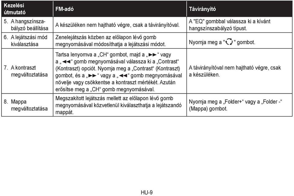 Zenelejátszás közben az előlapon lévő gomb megnyomásával módosíthatja a lejátszási módot. Nyomja meg a " " gombot.