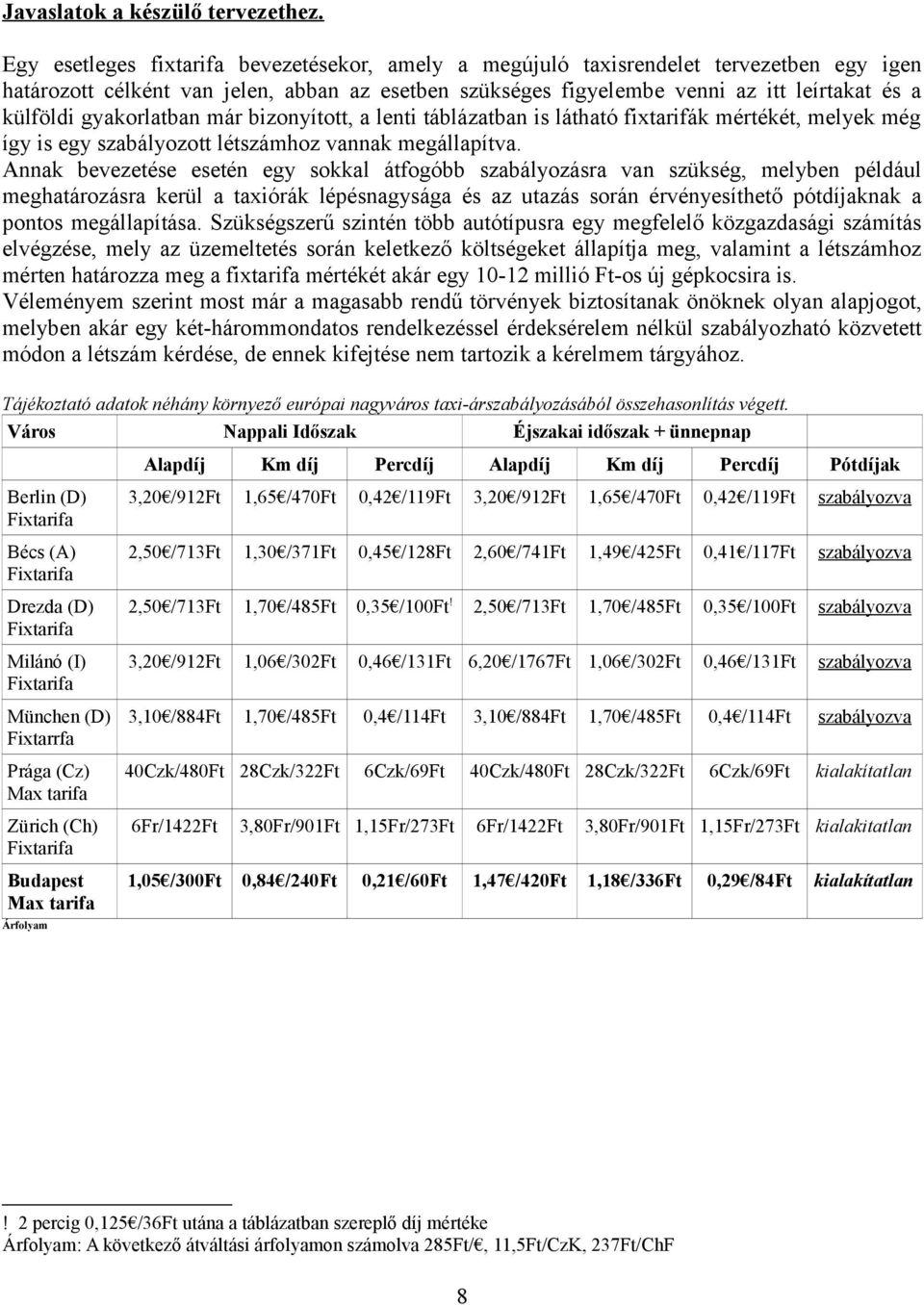 gyakorlatban már bizonyított, a lenti táblázatban is látható fixtarifák mértékét, melyek még így is egy szabályozott létszámhoz vannak megállapítva.