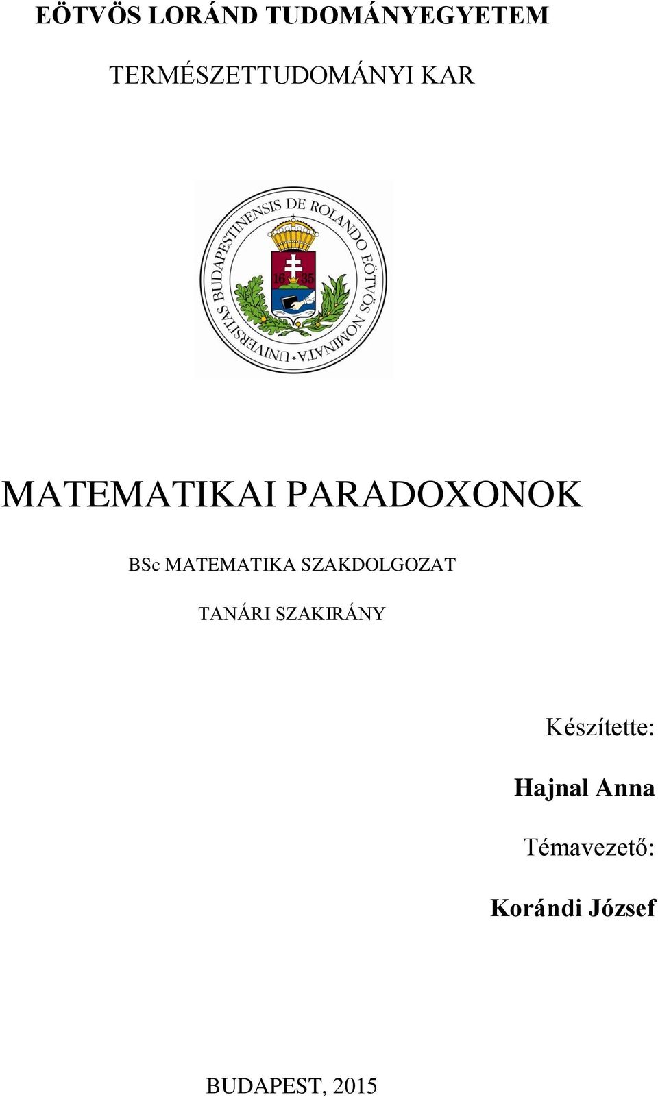 BSc MATEMATIKA SZAKDOLGOZAT TANÁRI SZAKIRÁNY