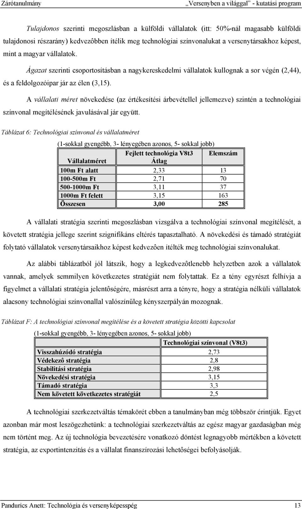 Ágazat szerinti csoportosításban a nagykereskedelmi vállalatok kullognak a sor végén (2,44), és a feldolgozóipar jár az élen (3,15).