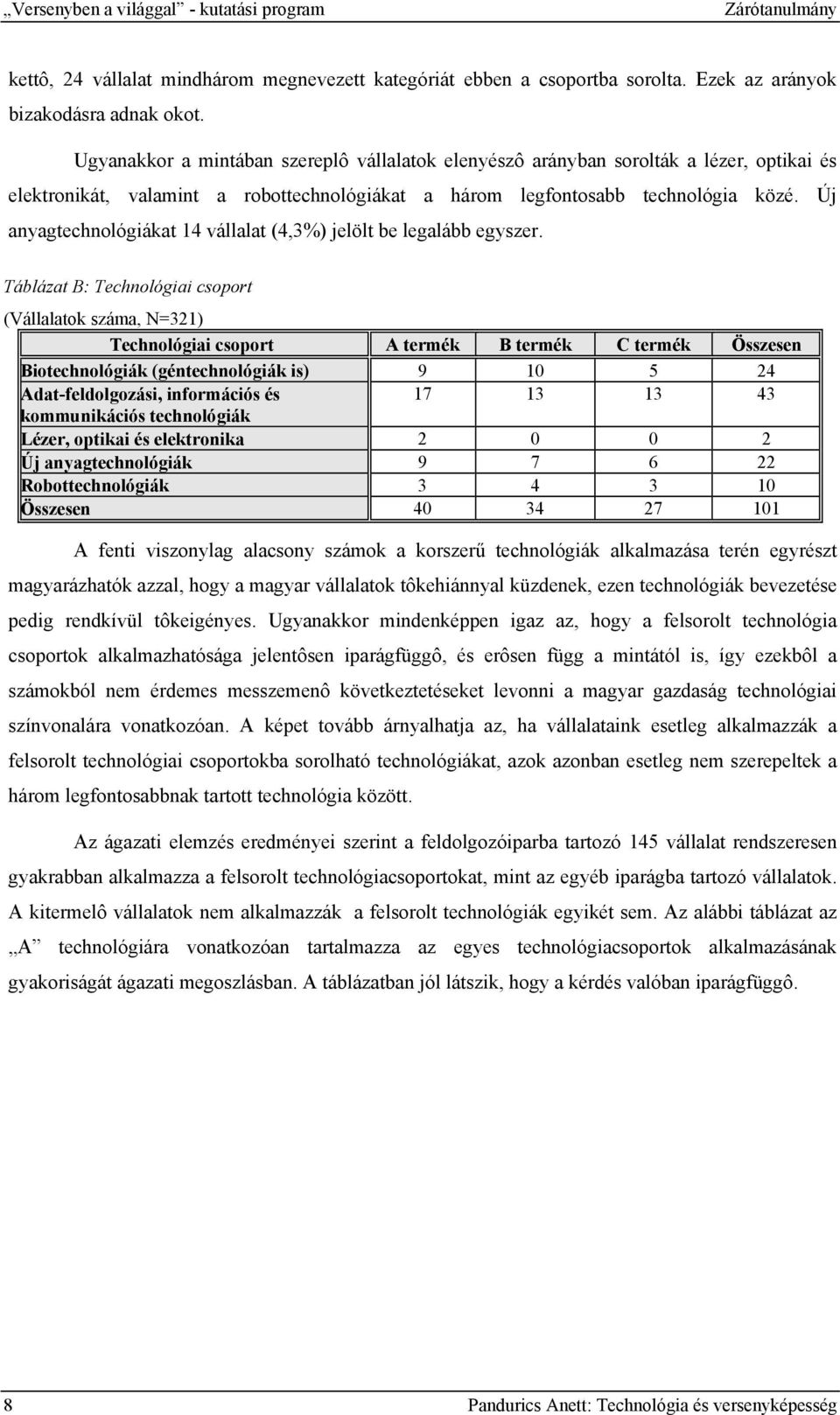 Új anyagtechnológiákat 14 vállalat (4,3%) jelölt be legalább egyszer.