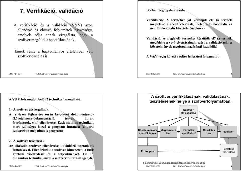 (a termék megfelel-e a specifikációnak, illetve a funkcionális és nem funkcionális követelményeknek) Validáció: A megfelelő terméket készítjük el?