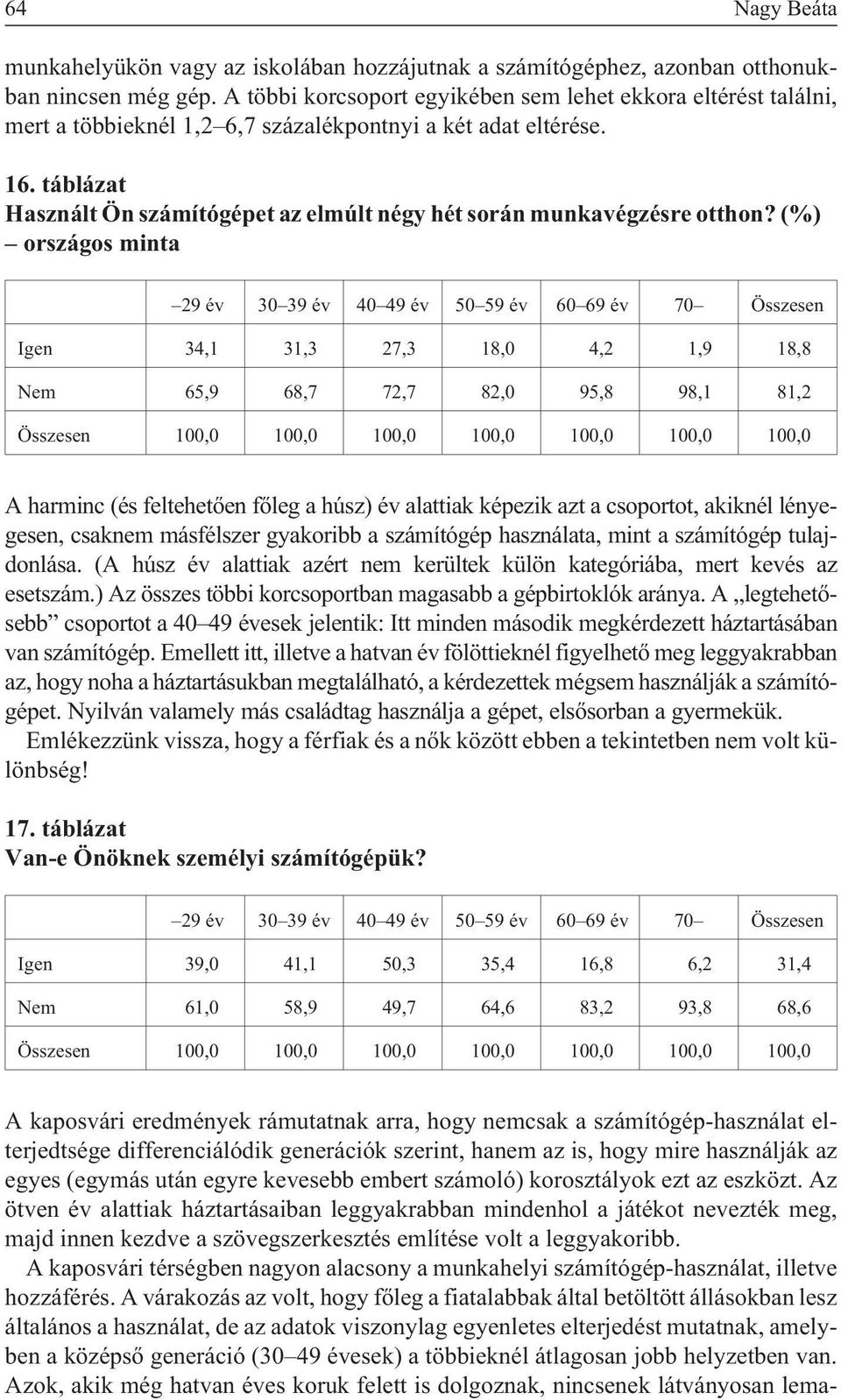 táblázat Használt Ön számítógépet az elmúlt négy hét során munkavégzésre otthon?