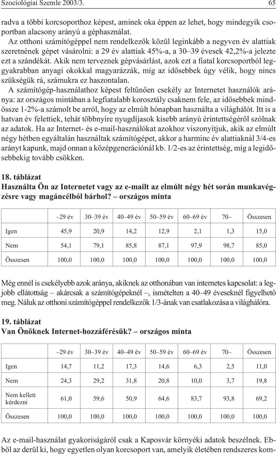 Akik nem terveznek gépvásárlást, azok ezt a fiatal korcsoportból leggyakrabban anyagi okokkal magyarázzák, míg az idõsebbek úgy vélik, hogy nincs szükségük rá, számukra ez haszontalan.