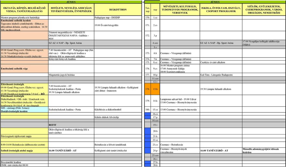 Sport Aréna 4.szo EZ AZ A NAP - Bp. Sport Aréna 5.v Pedagógus (Jún. első vas.) Oklevéligények leadása a 173. 6.