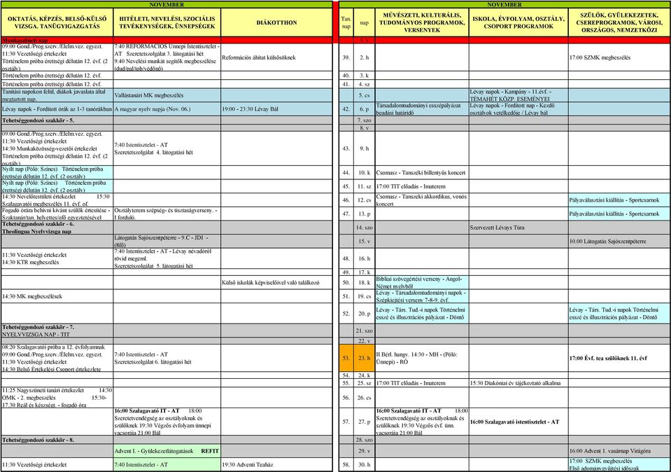 k Történelem próba érettségi délután 12. évf. 41. 4. sz Tanítási okon felül, diákok javaslata által Lévay ok - Kampány - 11.évf. - Vallástanári MK megbeszélés 5. cs megtartott. TÉMAHÉT KÖZP.