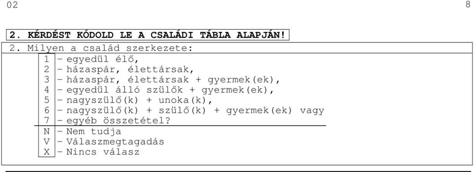 Milyen a család szerkezete: 1 - egyedül élı, 2 - házaspár, élettársak, 3 - házaspár,