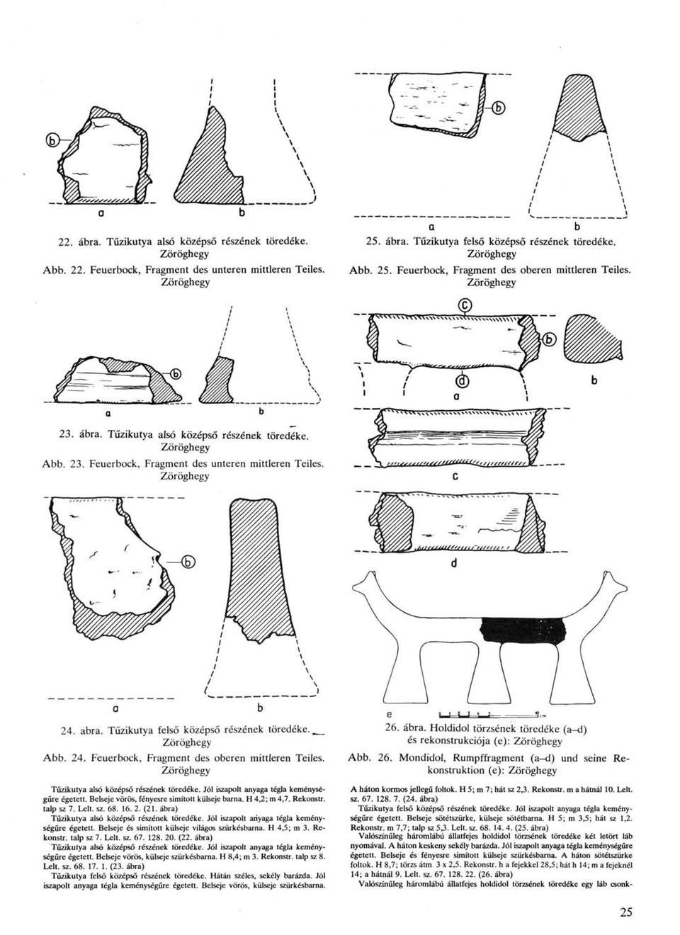 Zöröghegy 24. ábra. Tűzikutya felső középső részének töredéke.. Zöröghegy Abb. 24. Feuerbock, Fragment des oberen mittleren Teiles. Zöröghegy Tűzikutya alsó középső részének töredéke.