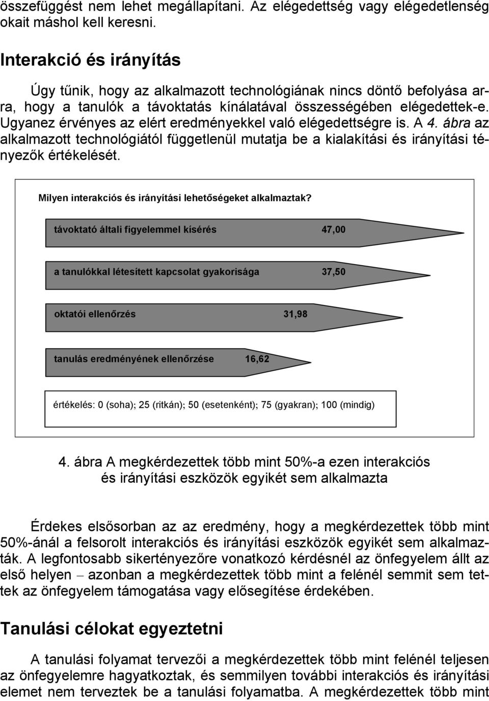 Ugyanez érvényes az elért eredményekkel való elégedettségre is. A 4. ábra az alkalmazott technológiától függetlenül mutatja be a kialakítási és irányítási tényezők értékelését.