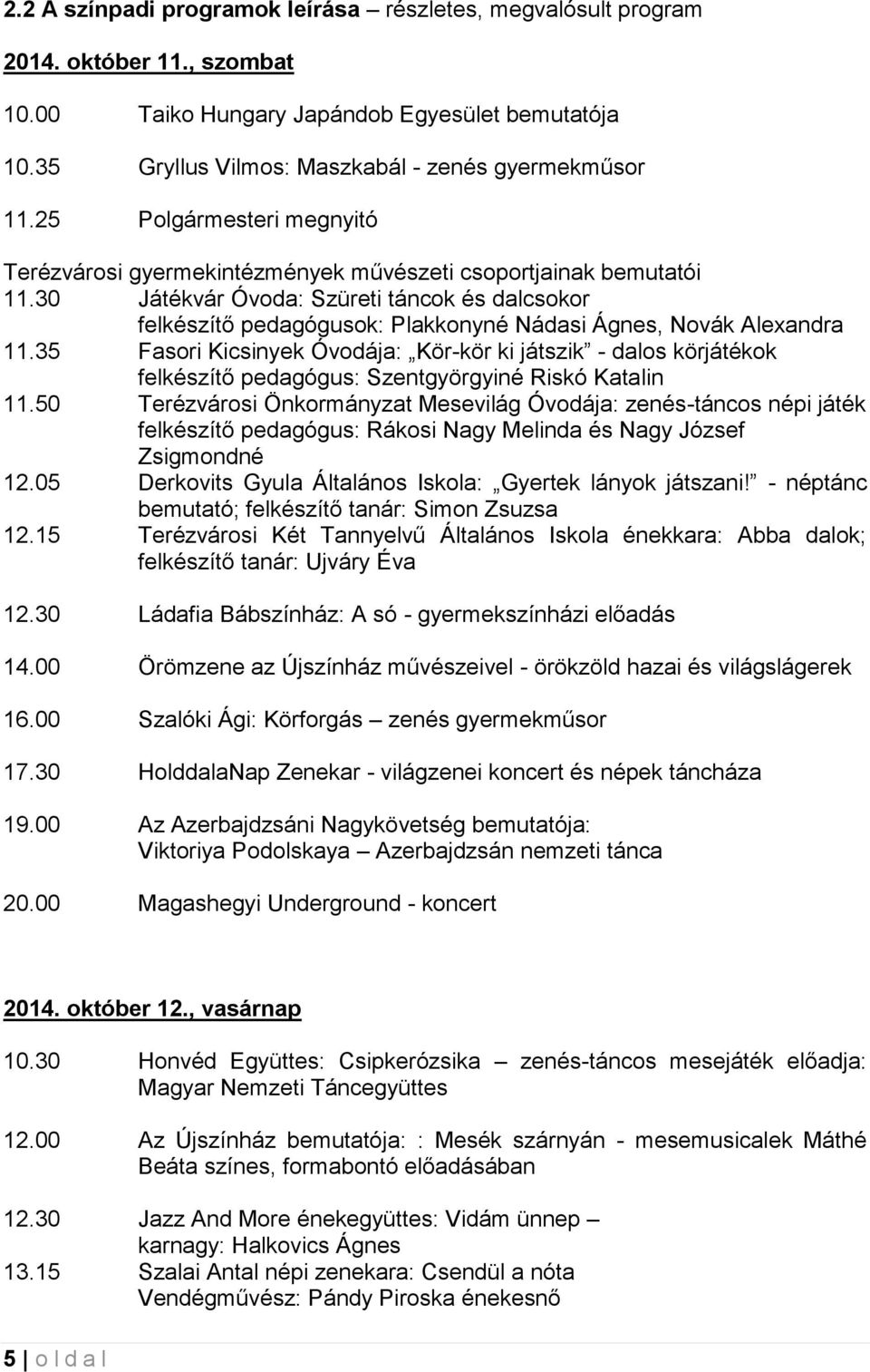 30 Játékvár Óvoda: Szüreti táncok és dalcsokor felkészítő pedagógusok: Plakkonyné Nádasi Ágnes, Novák Alexandra 11.