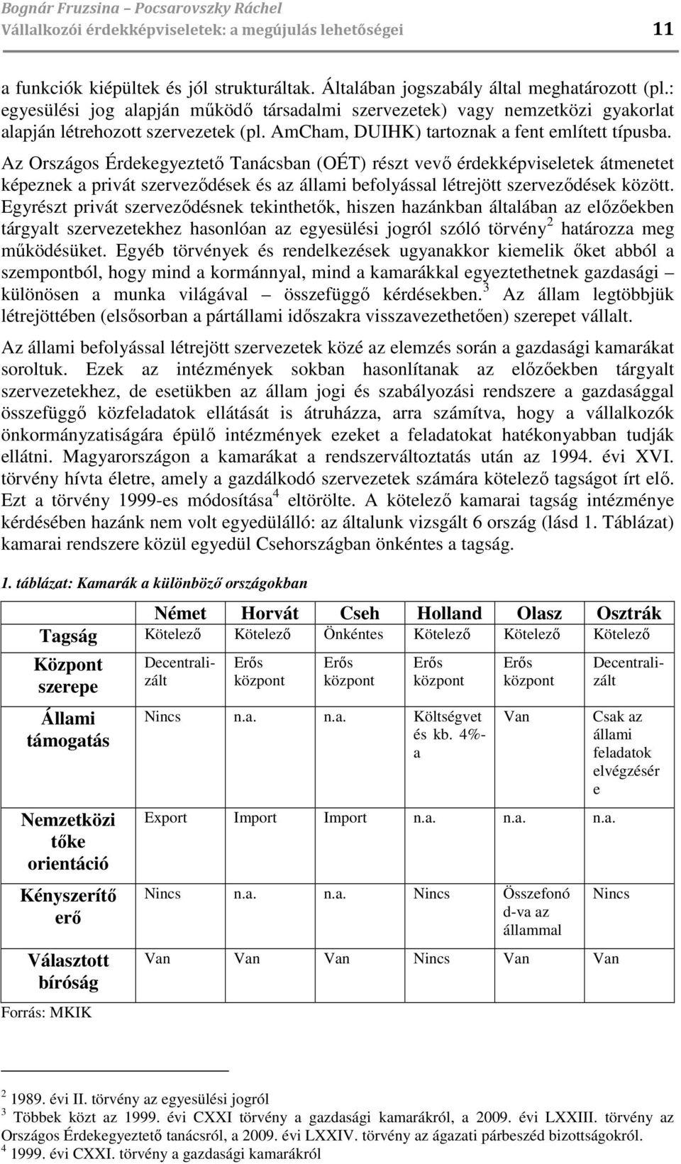 Az Országos Érdekegyeztetı Tanácsban (OÉT) részt vevı érdekképviseletek átmenetet képeznek a privát szervezıdések és az állami befolyással létrejött szervezıdések között.