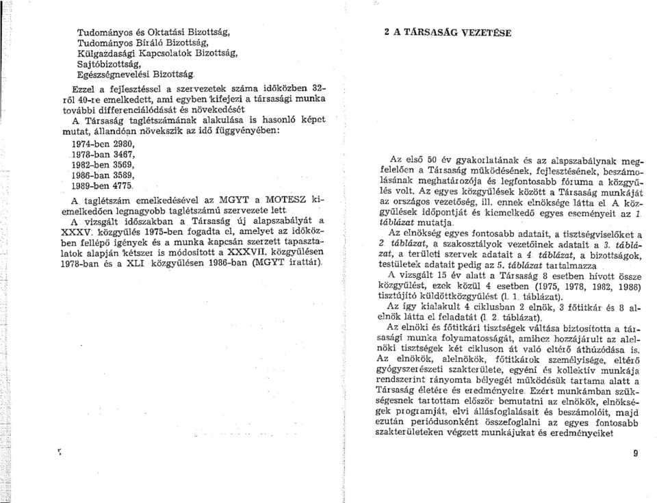 hasonló képet mutat, állandói;in növekszi'k az idő függvényében: 974-ben 298, 978-ban 3467, 982-ben 3569, 988-ban 3589, 989cben 4775. A taglétszám emelkedésével az MGYT a MOTESZ kie.