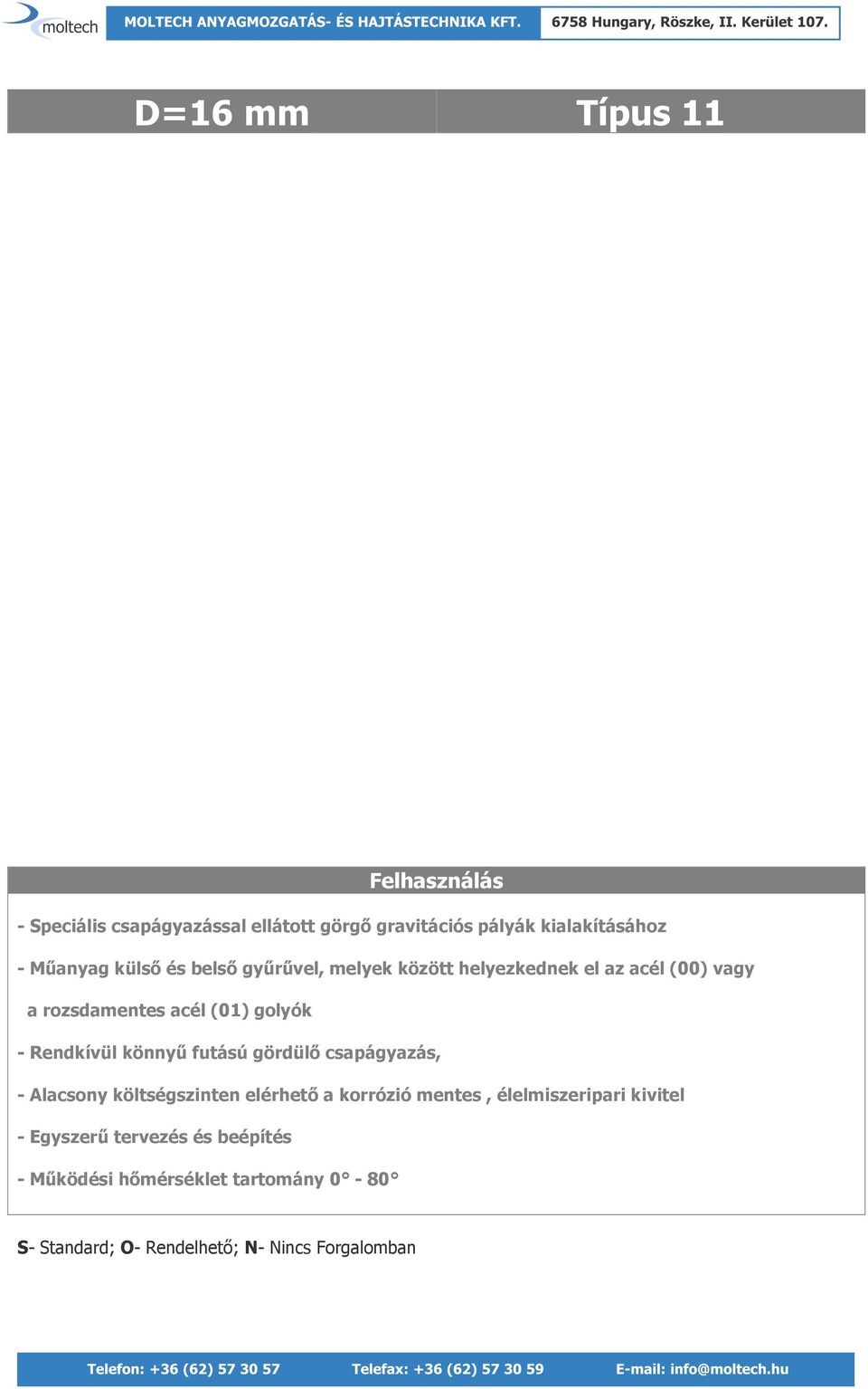 rozsdamentes acél (01) golyók - Rendkívül könnyű futású gördülő csapágyazás, - Alacsony költségszinten