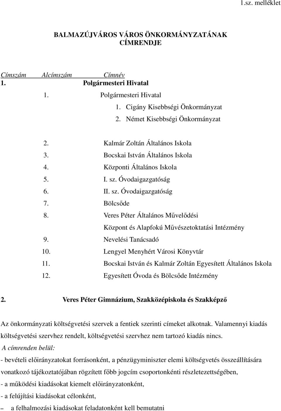 Veres Péter Általános Művelődési Központ és Alapfokú Művészetoktatási Intézmény 9. Nevelési Tanácsadó 10. Lengyel Menyhért Városi Könyvtár 11.