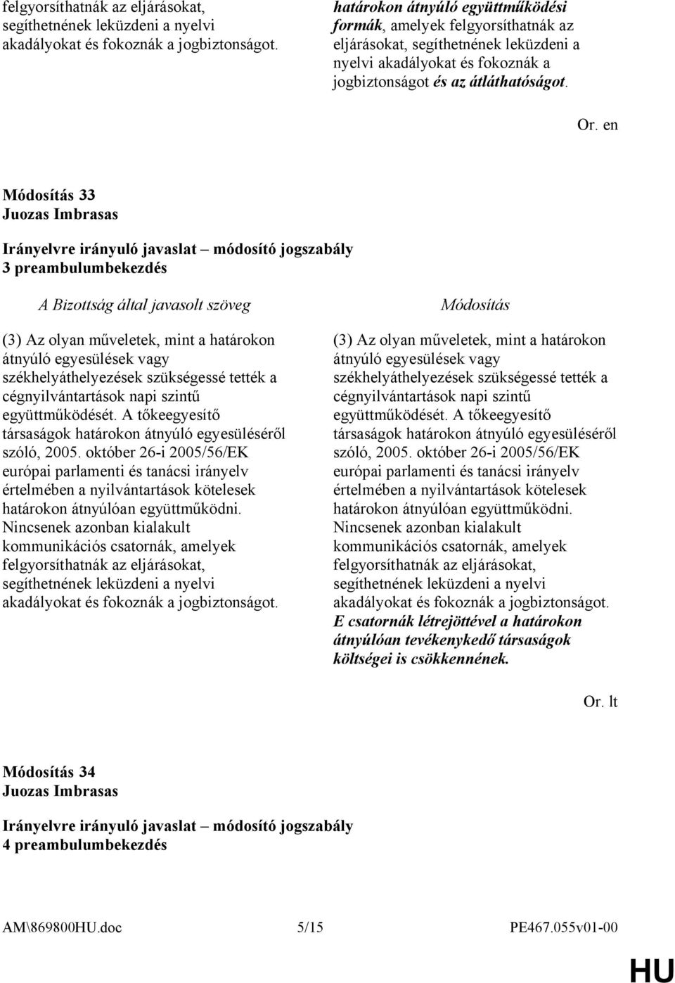 33 3 preambulumbekezdés (3) Az olyan műveletek, mint a határokon átnyúló egyesülések vagy székhelyáthelyezések szükségessé tették a cégnyilvántartások napi szintű együttműködését.