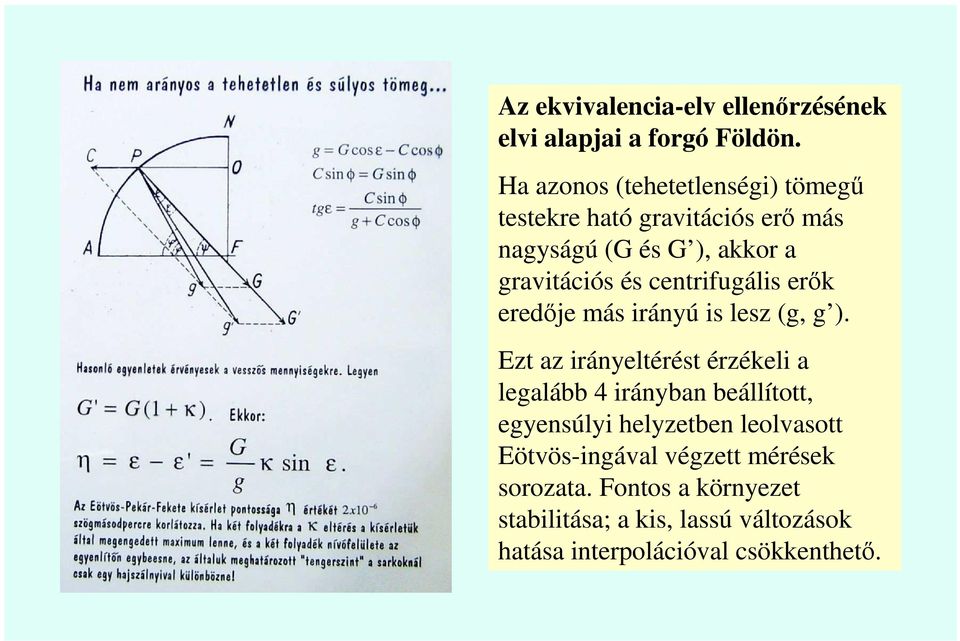 centrifugális erık eredıje más irányú is lesz (g, g ).