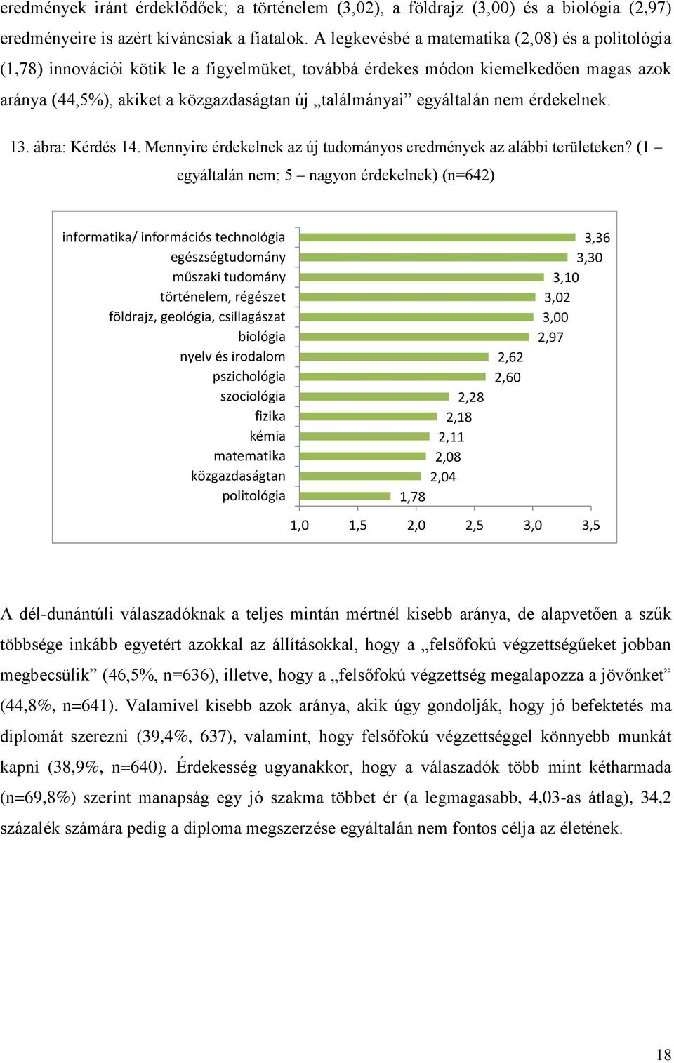 egyáltalán nem érdekelnek. 13. ábra: Kérdés 14. Mennyire érdekelnek az új tudományos eredmények az alábbi területeken?