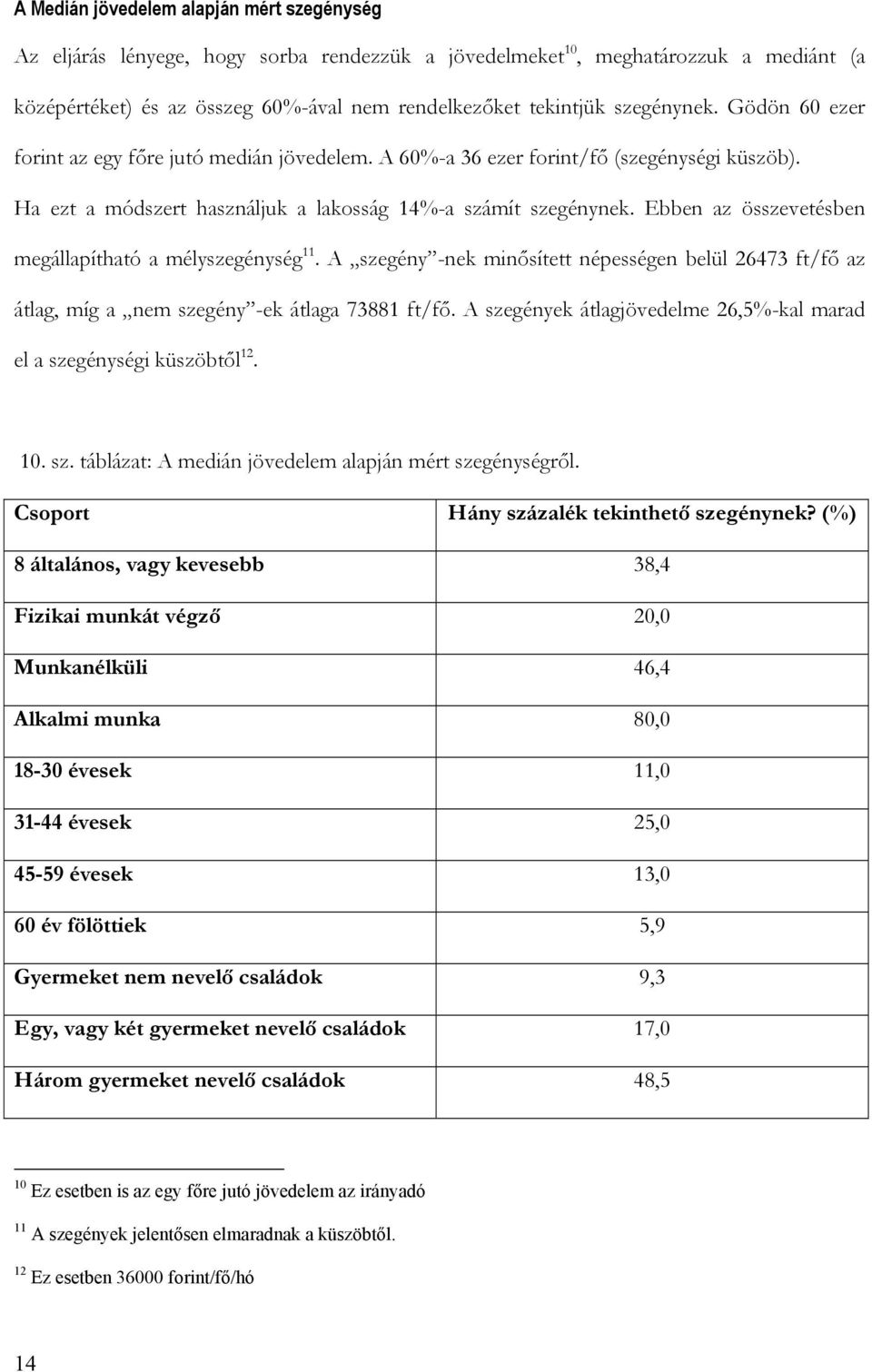 Ebben az összevetésben megállapítható a mélyszegénység 11. A szegény -nek minősített népességen belül 26473 ft/fő az átlag, míg a nem szegény -ek átlaga 73881 ft/fő.