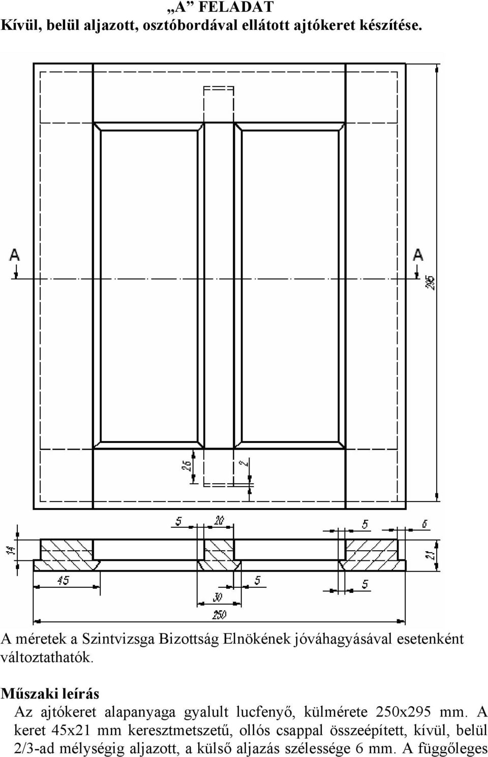 Műszaki leírás Az ajtókeret alapanyaga gyalult lucfenyő, külmérete 20x29 mm.