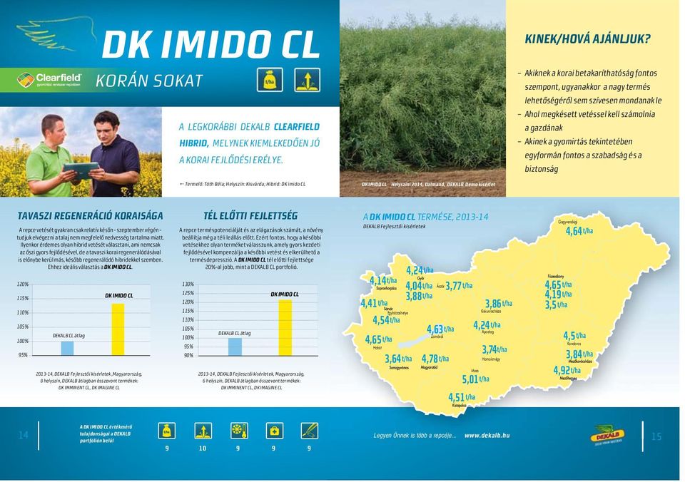 egyformán fontos a szabadság és a biztonság Termelő: Tóth Béla; Helyszín: Kisvárda; Hibrid: DK imido CL DK IMIDO CL Helyszín: 2014, Dalmand, DEKALB Demo kísérlet TAVASZI REGENERÁCIÓ KORAISÁGA A repce