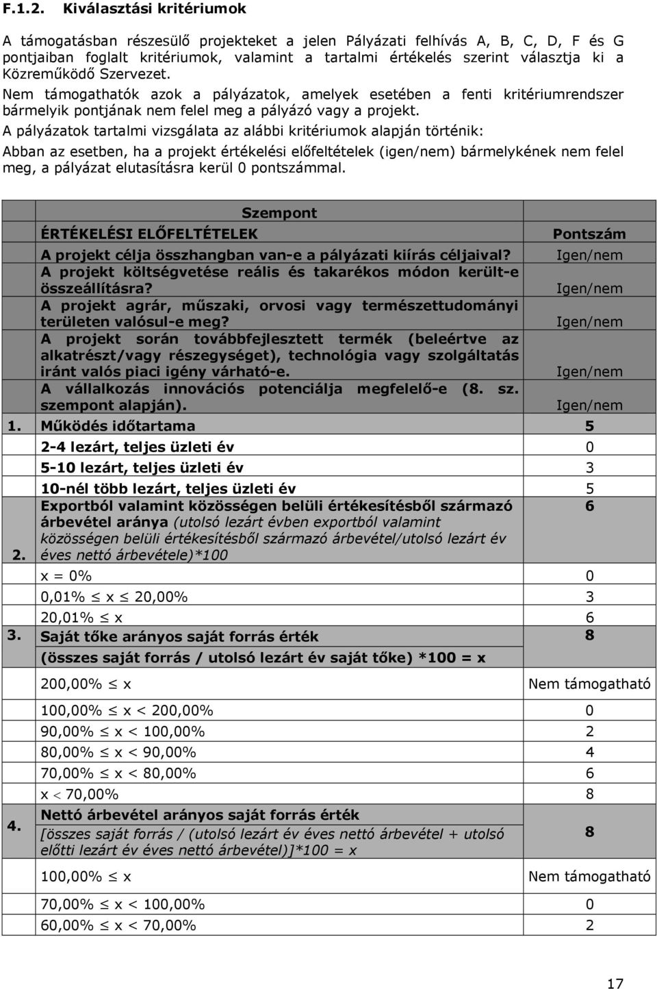 Közreműködő Szervezet. Nem támogathatók azok a pályázatok, amelyek esetében a fenti kritériumrendszer bármelyik pontjának nem felel meg a pályázó vagy a projekt.