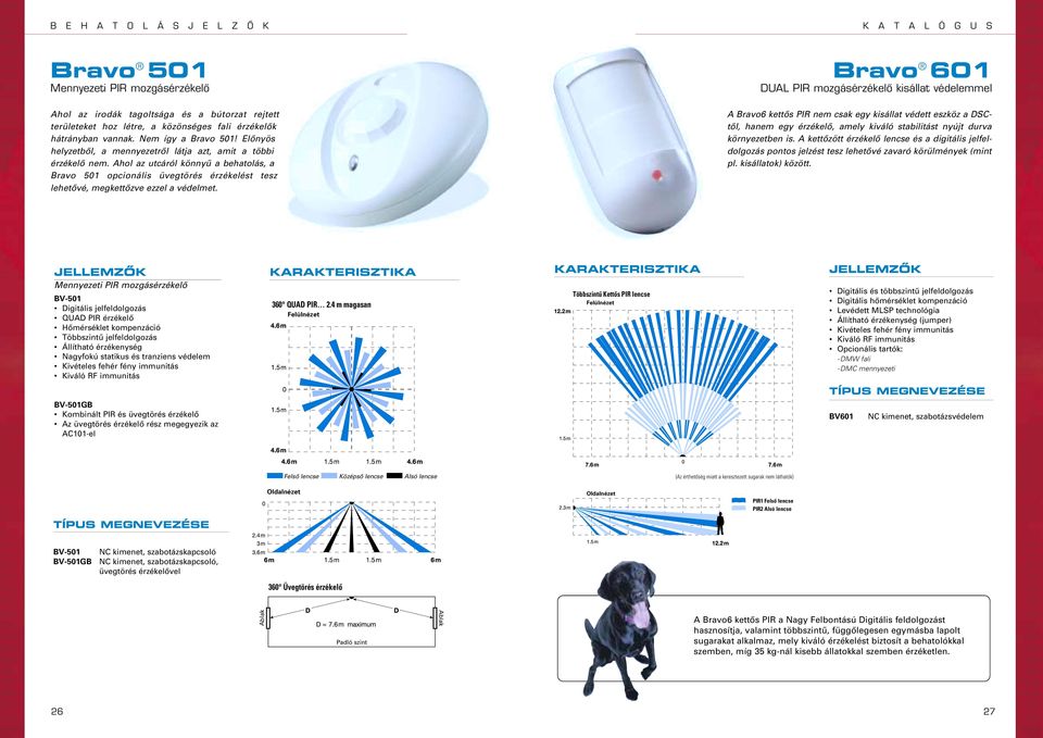 Bravo 601 DUAL PIR mozgásérzékelô kisálla védelemmel A Bravo6 keôs PIR nem csak egy kisálla véde eszköz a DSCôl, hanem egy érzékelô, amely kiváló sabiliás nyúj durva környezeben is.