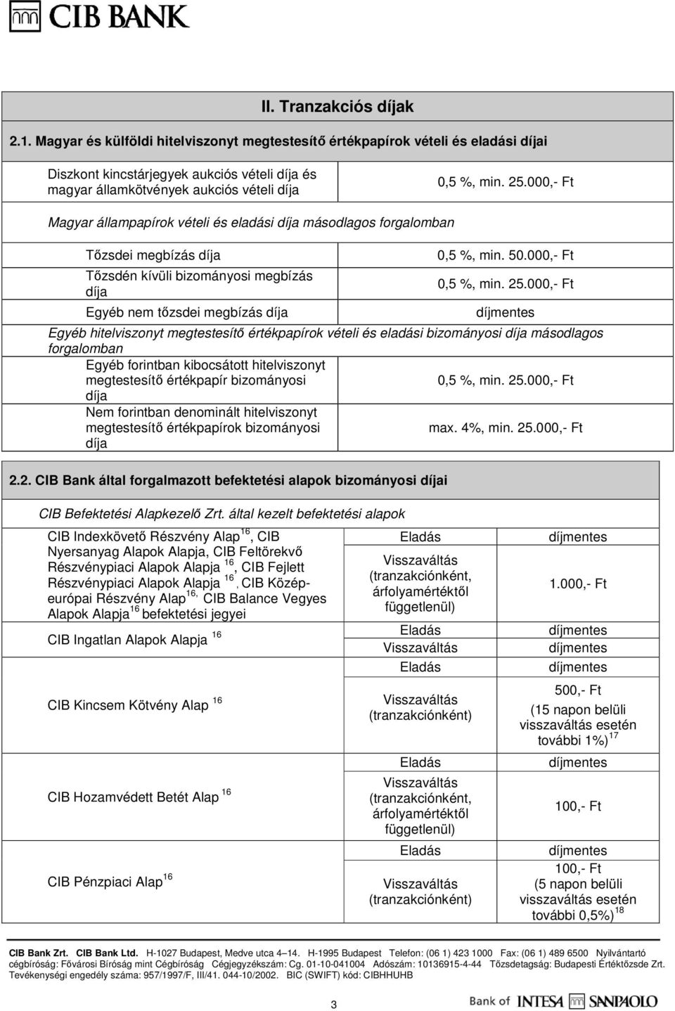 000,- Ft Magyar állampapírok vételi és eladási díja másodlagos forgalomban Tőzsdei megbízás díja Tőzsdén kívüli bizományosi megbízás díja Egyéb nem tőzsdei megbízás díja 0,5 %, min. 50.
