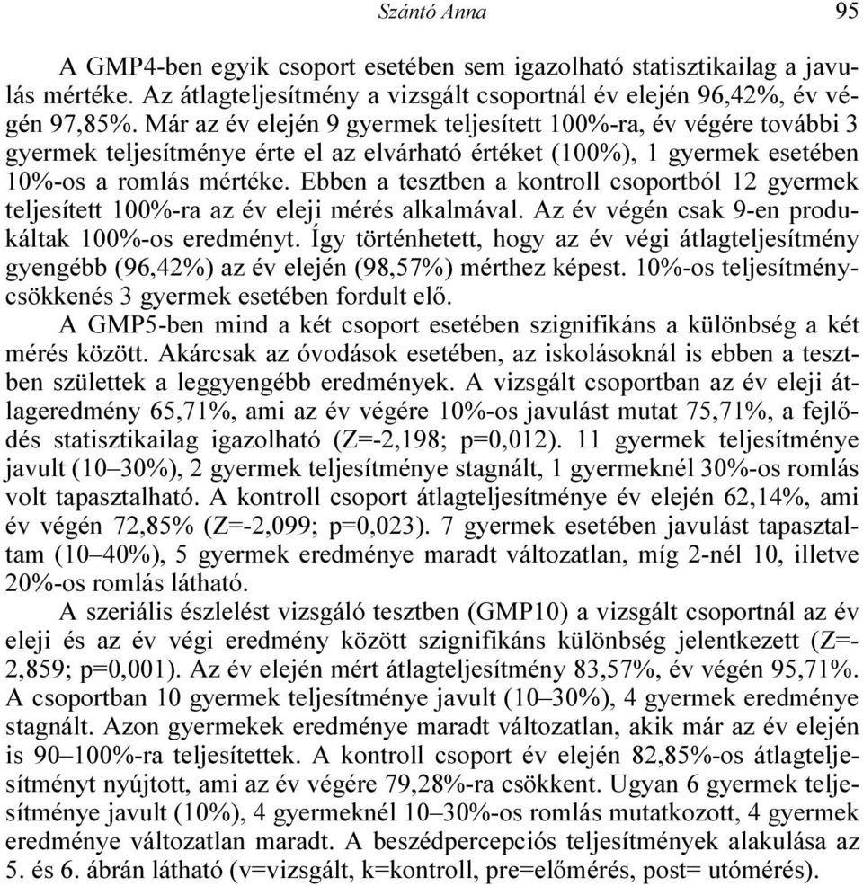 Ebben a tesztben a kontroll csoportból 12 gyermek teljesített 100%-ra az év eleji mérés alkalmával. Az év végén csak 9-en produkáltak 100%-os eredményt.