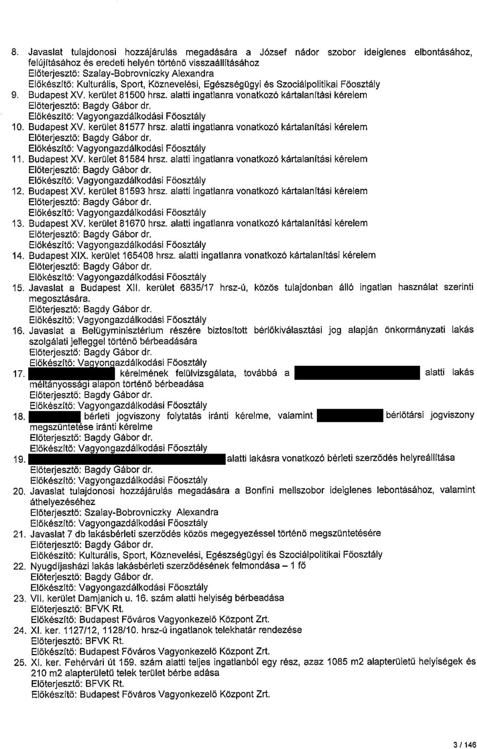 alatti ingatlanra vonatkozó kártalanftási kérelem Elöterjesztö: Bagdy Gábor dr. Előkészítő: Vagyongazdálkodási Főosztály 10. Budapest XV. kerület 81577 hrsz.