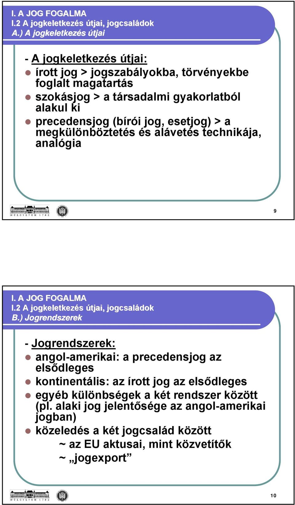 precedensjog (bírói jog, esetjog) > a megkülönböztetés és alávetés technikája, analógia 9 I. A JOG FOGALMA I.2 A jogkeletkezés útjai, jogcsaládok B.