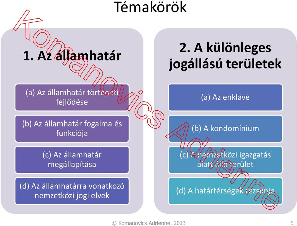 államhatár fogalma és funkciója (c)az államhatár megállapítása (d)az államhatárra