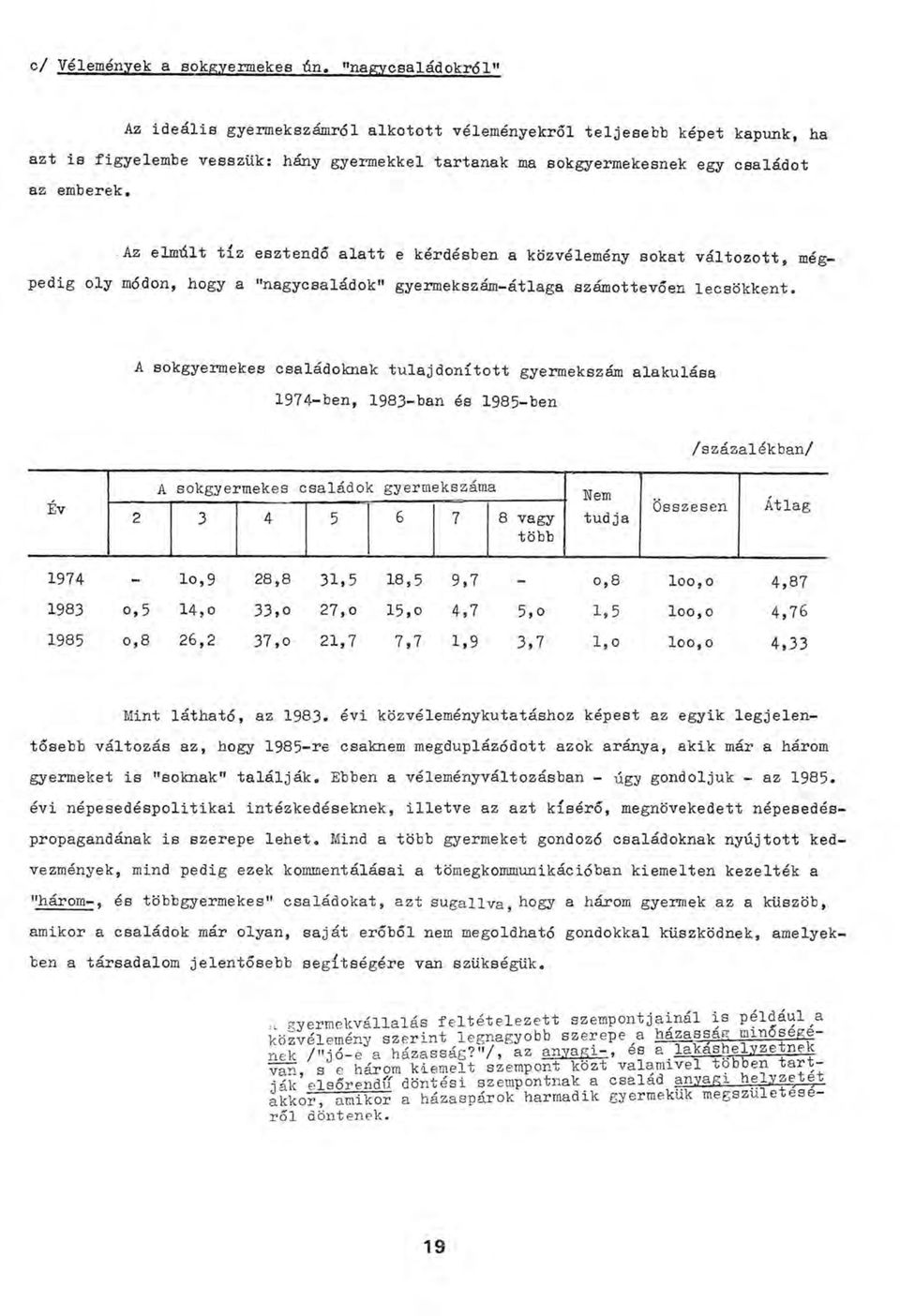 Az elmúlt tíz esztendő alatt e kérdésben a közvélemény sokat változott, mégpedig oly módon, hogy a "nagycsaládok" gyermekszám-átlaga számottevően lecsökkent.