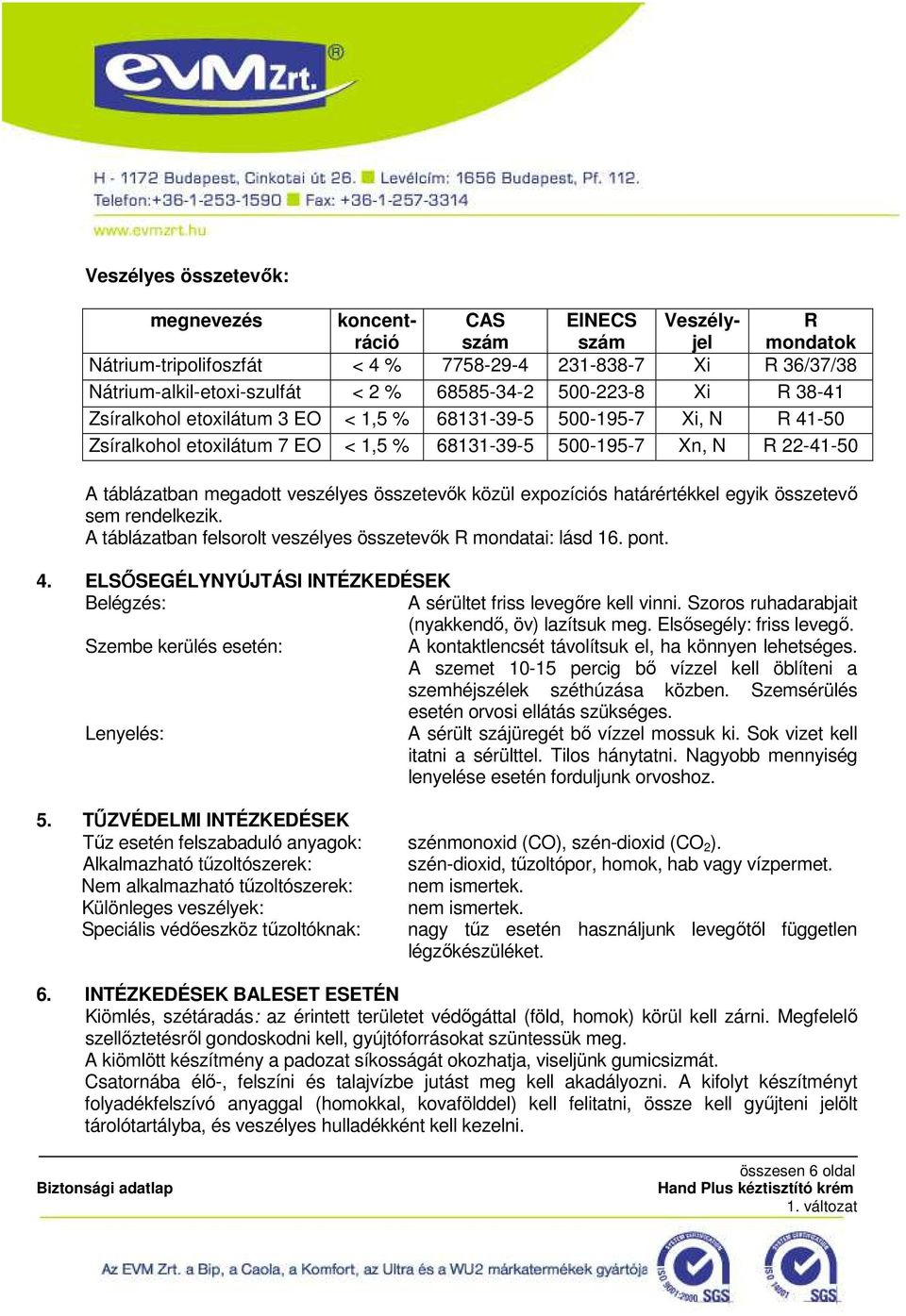 összetevők közül expozíciós határértékkel egyik összetevő sem rendelkezik. A táblázatban felsorolt veszélyes összetevők R mondatai: lásd 16. pont. 4.