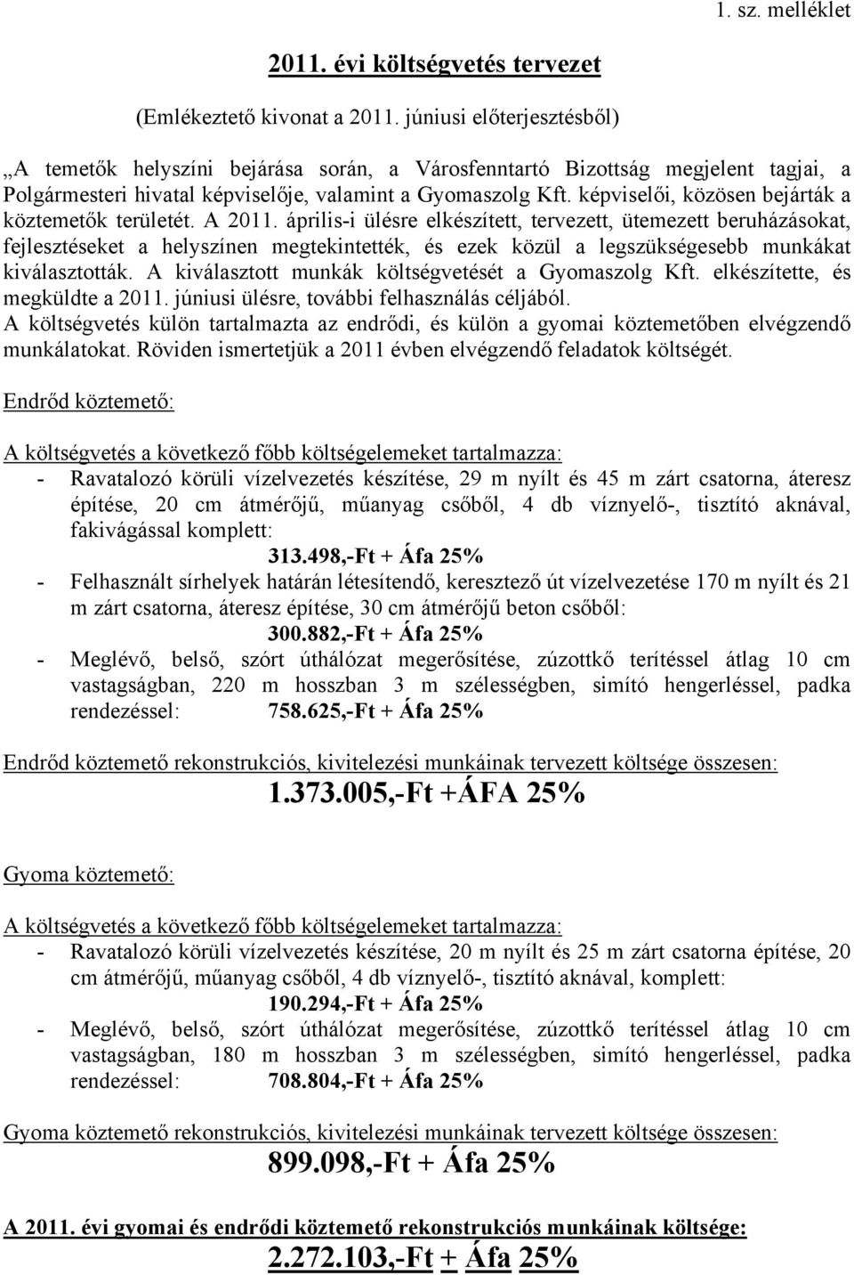 képviselői, közösen bejárták a köztemetők területét. A 2011.