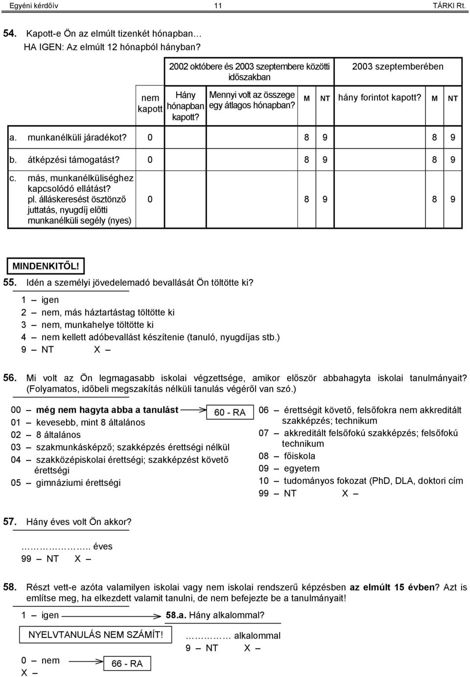 munkanélküli járadékot? 0 8 9 8 9 b. átképzési támogatást? 0 8 9 8 9 c. más, munkanélküliséghez kapcsolódó ellátást? pl.