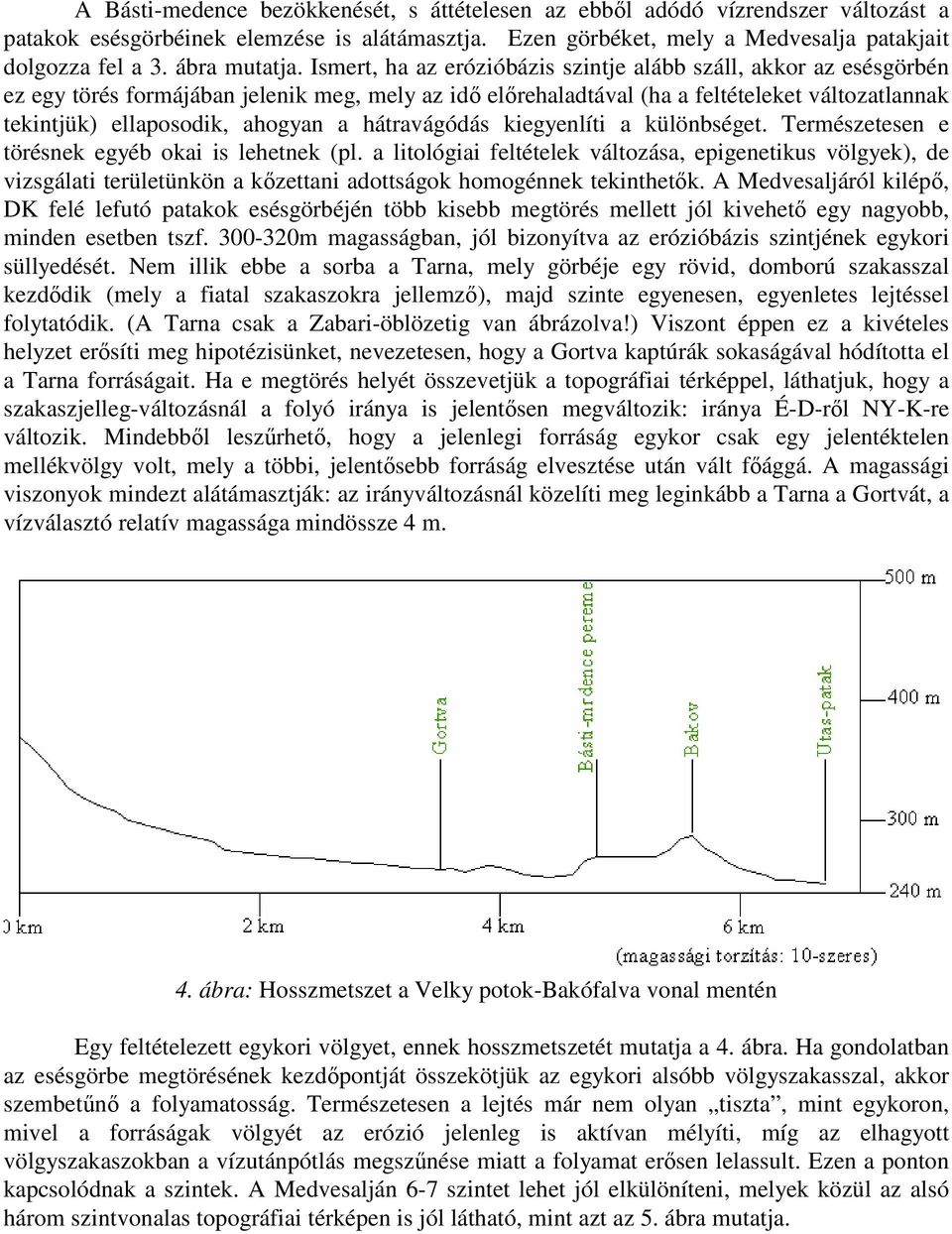 Ismert, ha az erózióbázis szintje alább száll, akkor az esésgörbén ez egy törés formájában jelenik meg, mely az idő előrehaladtával (ha a feltételeket változatlannak tekintjük) ellaposodik, ahogyan a