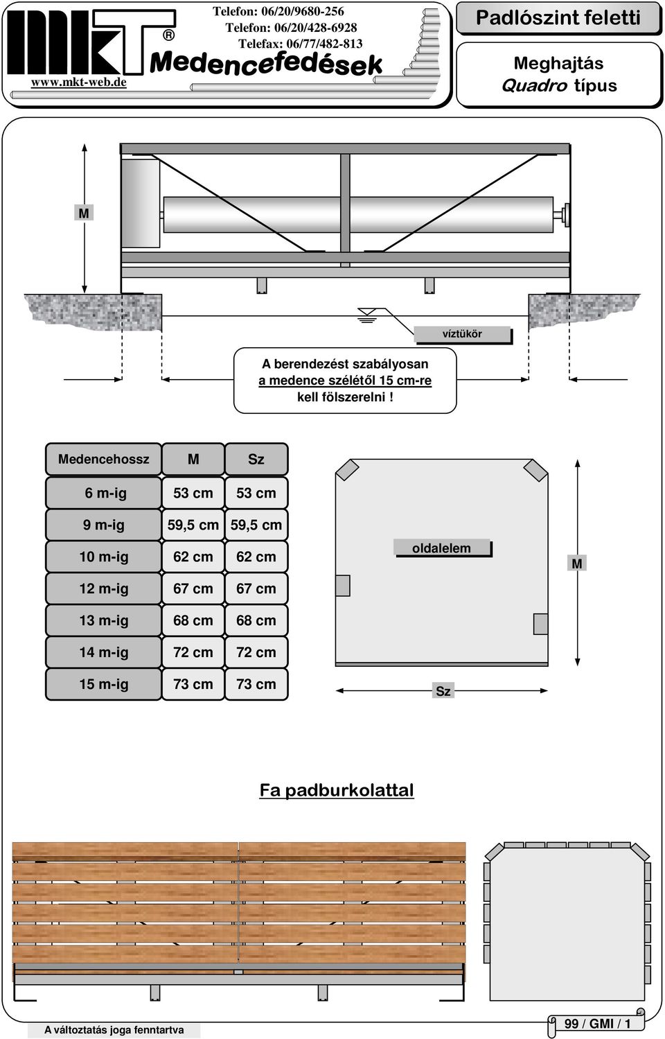 edencehossz 6 m-ig 53 cm 53 cm 9 m-ig 59,5 cm 59,5 cm 62 cm 62 cm