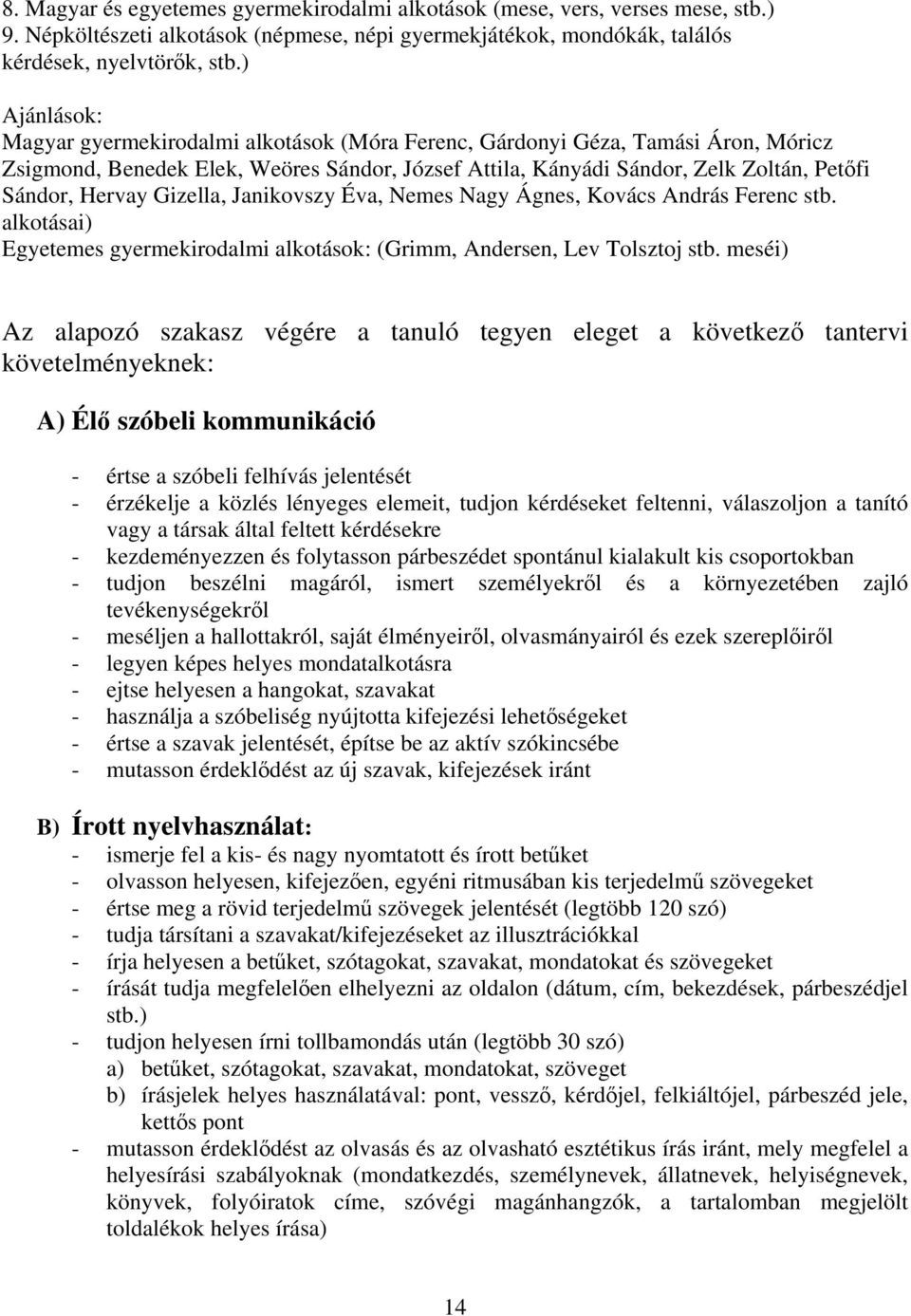 Gizella, Janikovszy Éva, Nemes Nagy Ágnes, Kovács András Ferenc stb. alkotásai) Egyetemes gyermekirodalmi alkotások: (Grimm, Andersen, Lev Tolsztoj stb.