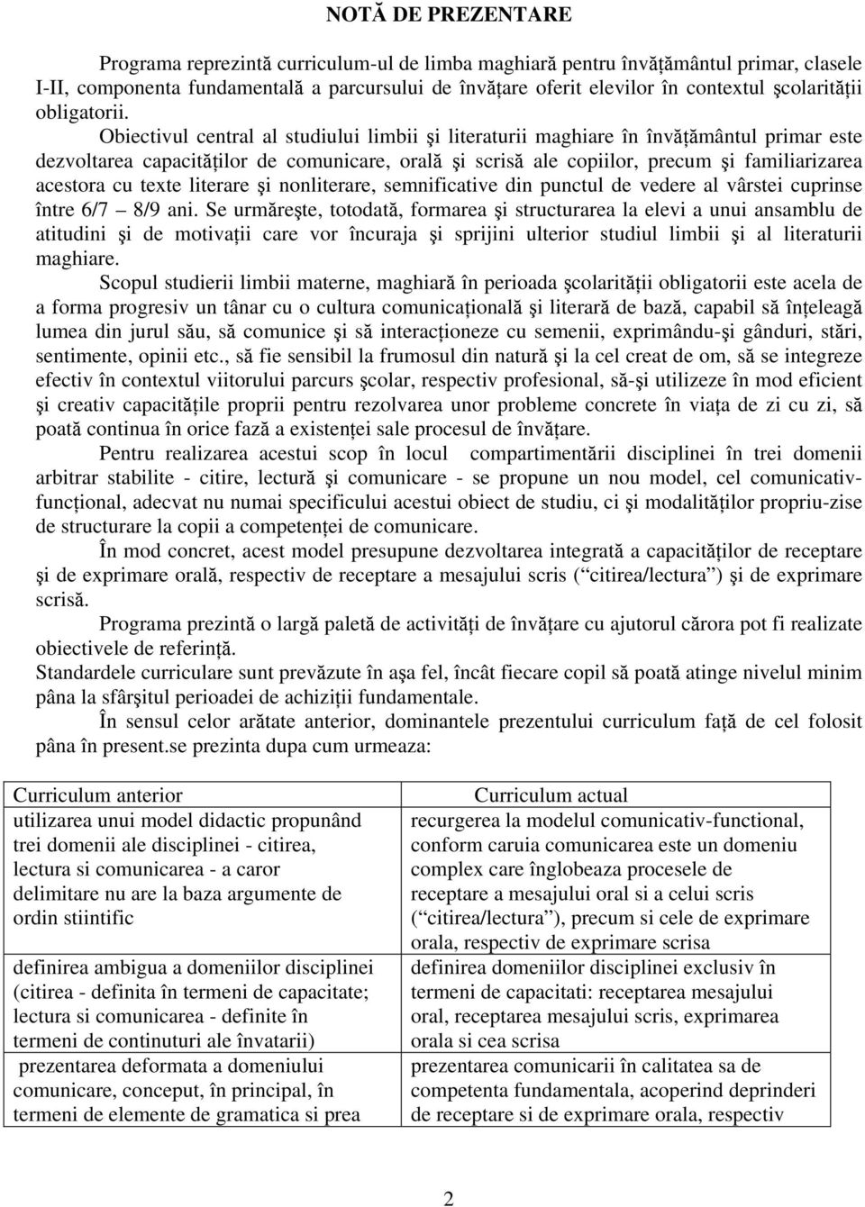 Obiectivul central al studiului limbii şi literaturii maghiare în învăţământul primar este dezvoltarea capacităţilor de comunicare, orală şi scrisă ale copiilor, precum şi familiarizarea acestora cu